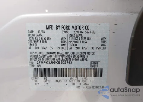 2019 Ford Edge Sel z USA, uszkodzony, nr VIN 2FMPK3J95KBB25743